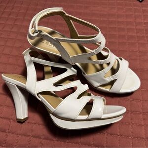 Naturalizer “Diana” White Strappy Heels with Ankle Strap